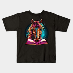 Horse Reads Book Kids T-Shirt